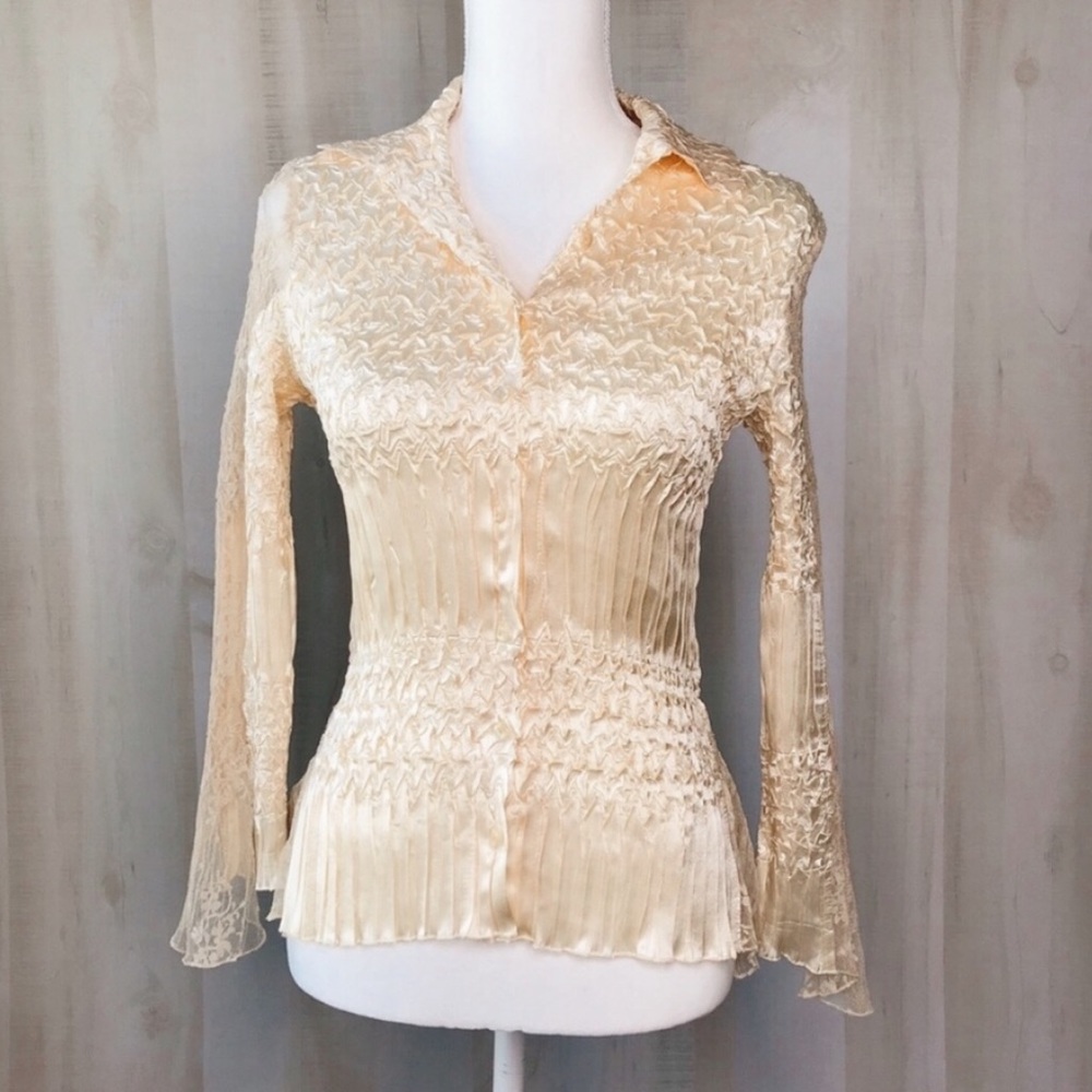 KAMAROV Crinkle Long Sleeve Top Medium